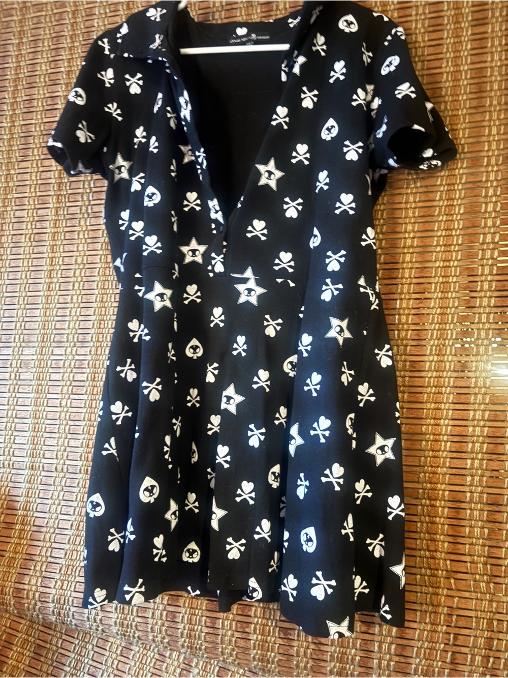 tokidoki Black Mini Dress with White Skull & Star Print